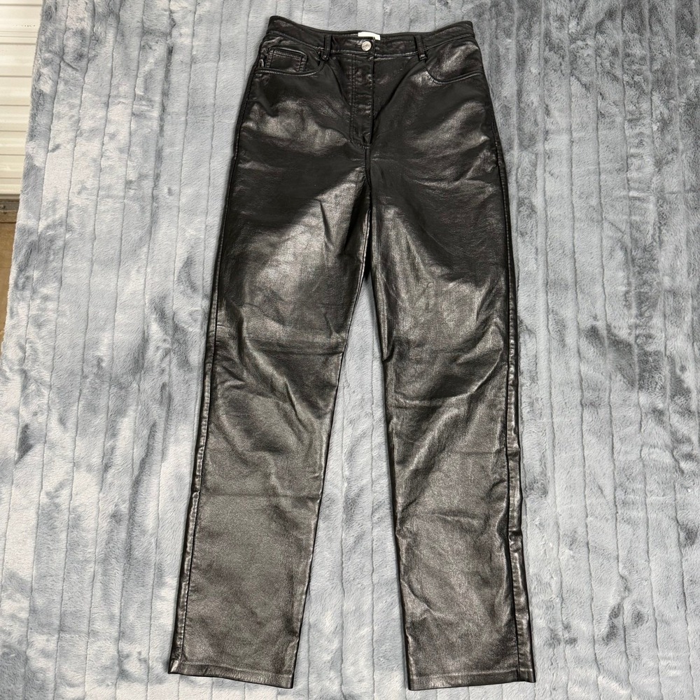 Wilfred Aritzia Black Faux Leather Straight Leg Pants High Rise Womens Size 8